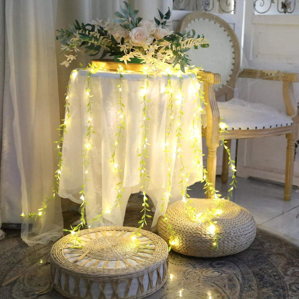 One94Store Artificial Leaf Curtain Lights – 200 LED Warm White Fairy String Lights, 3x1m, Remote Control with 8 Lighting Modes for Home, Wedding, Party, Diwali,