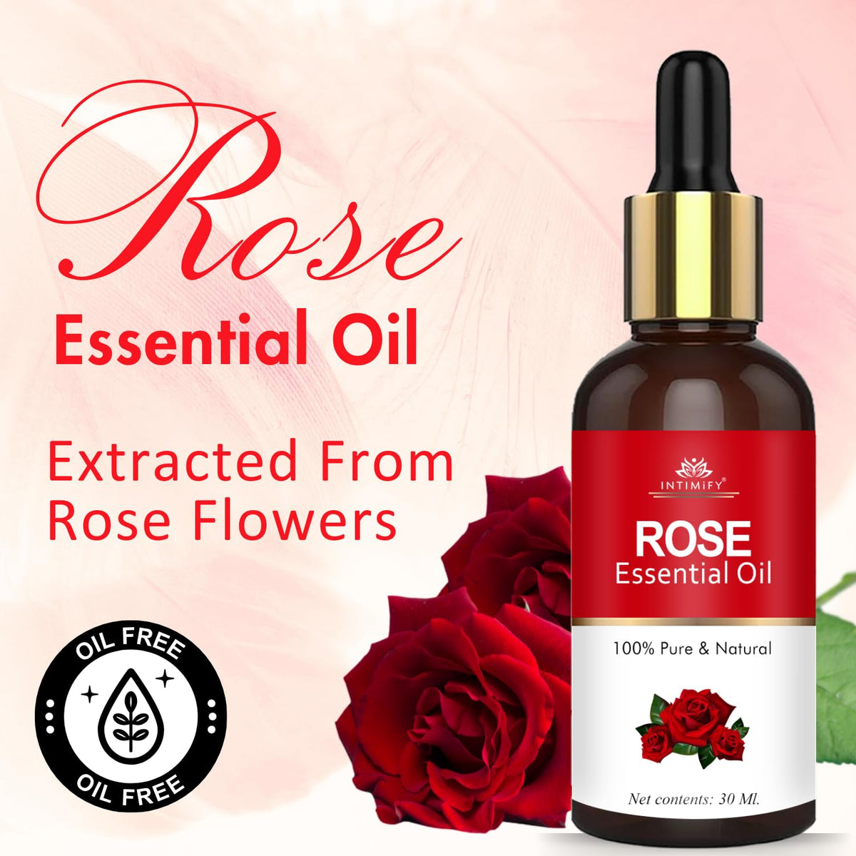 INTIMIFY Rose Essential Oil For Hair, Face Glow, Diffuser 30 ml (Pack of 1)