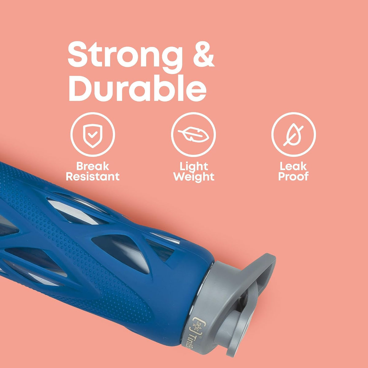 TintBox Borosilicate Glass Water Bottle with Silicone Sleeve | as seen on Shark Tank | perfect for Office, Home, Fridge, Gym, Travel | BPA Free | Power Blue | 7