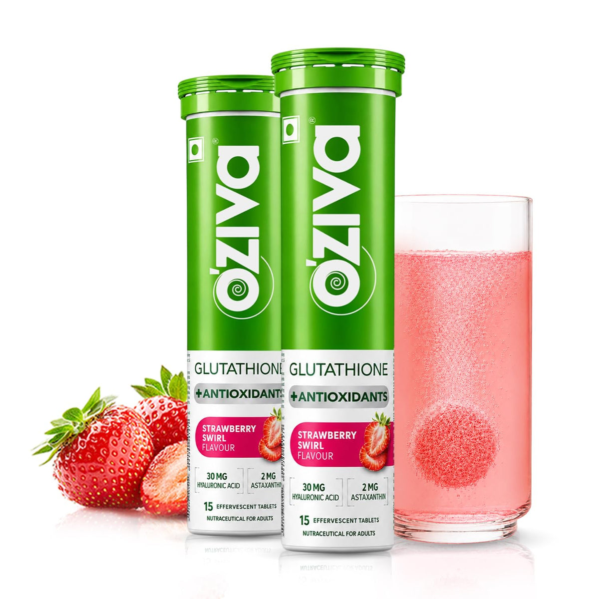 OZiva Bioactive Glutathione Tablets, Strawberry Swirl, 30 Tabs, Pack of 2 15 count (Pack of 2)