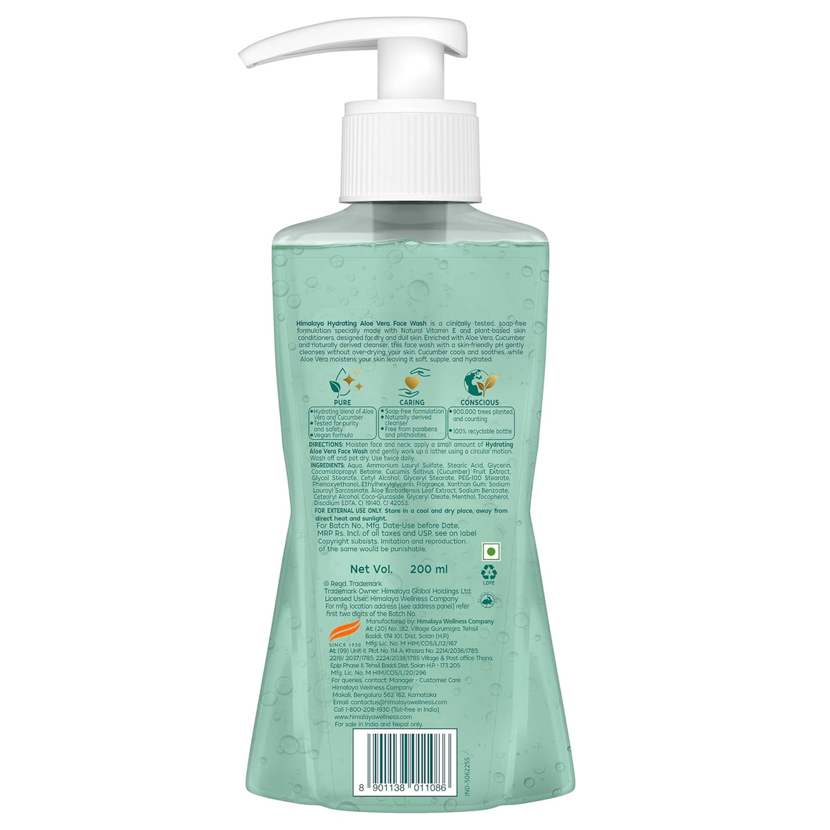 Himalaya Hydrating Aloe Vera Face Wash 200 ml | Aloe Vera & Vitamin E | Creamy Gentle Cleanser for Bouncy & Dewy skin | Clinically Tested | Paraben Free | For D