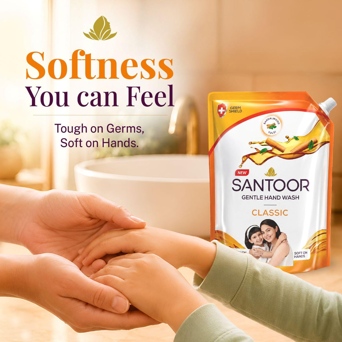 Santoor Classic Gentle Hand Wash with Natural goodness of Sandalwood & Tulsi, 1200ml