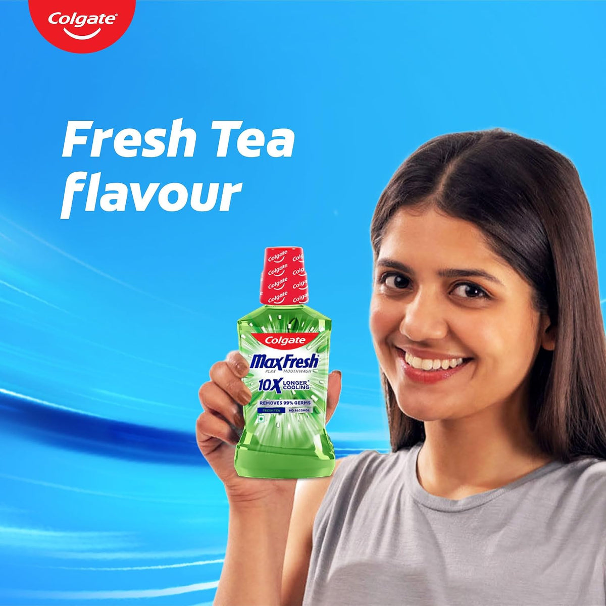Colgate Plax Fresh Tea Mouthwash, 0% Alcohol, Antibacterial Mouth Wash for Bad Breath, Cavity Protection & Germ Defense for Adults, 500ml Fresh Tea 500 ml