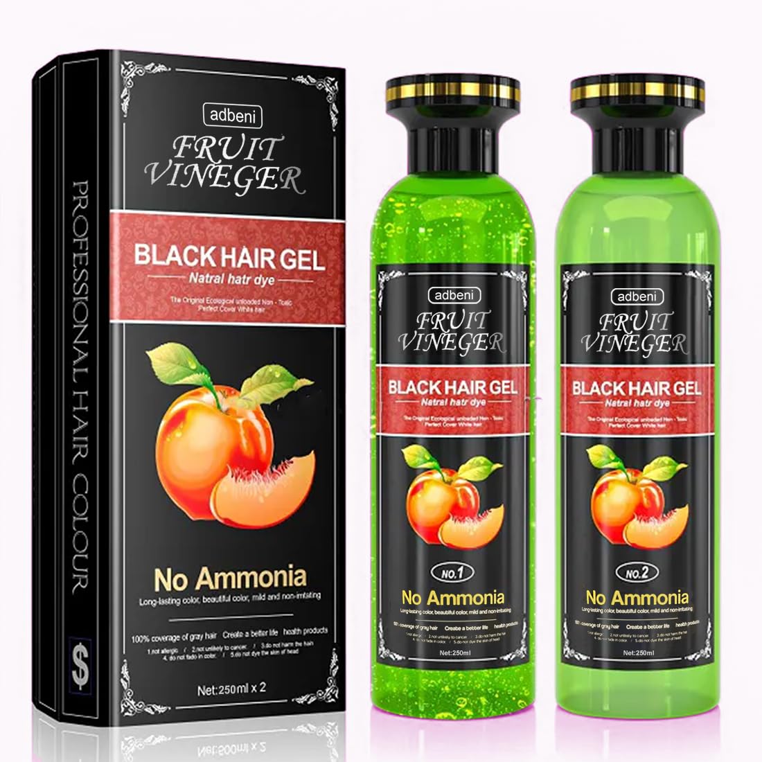 Adbeni Fruit Vineger Gel Hair Color, Black | Natural Hair Dye for Men & Women | No Ammonia | Long-Lasting, Gentle on Scalp | 500ml Black Black 500 ml (Pack of 1