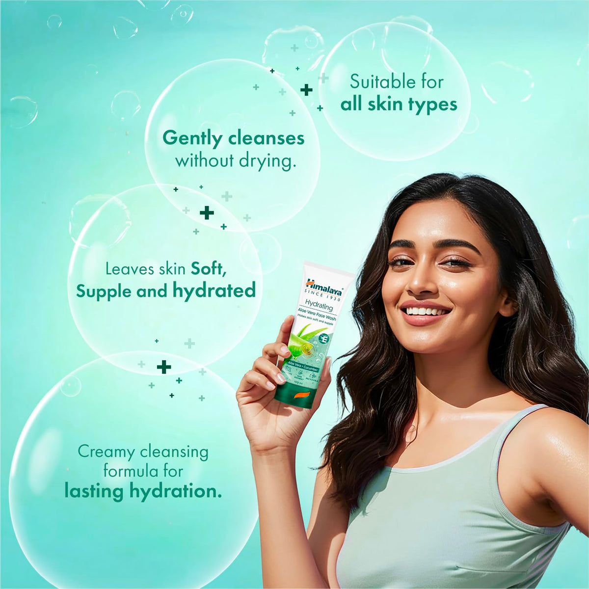 Himalaya Hydrating Aloe Vera Face Wash 200 ml | Aloe Vera & Vitamin E | Creamy Gentle Cleanser for Bouncy & Dewy skin | Clinically Tested | Paraben Free | For D