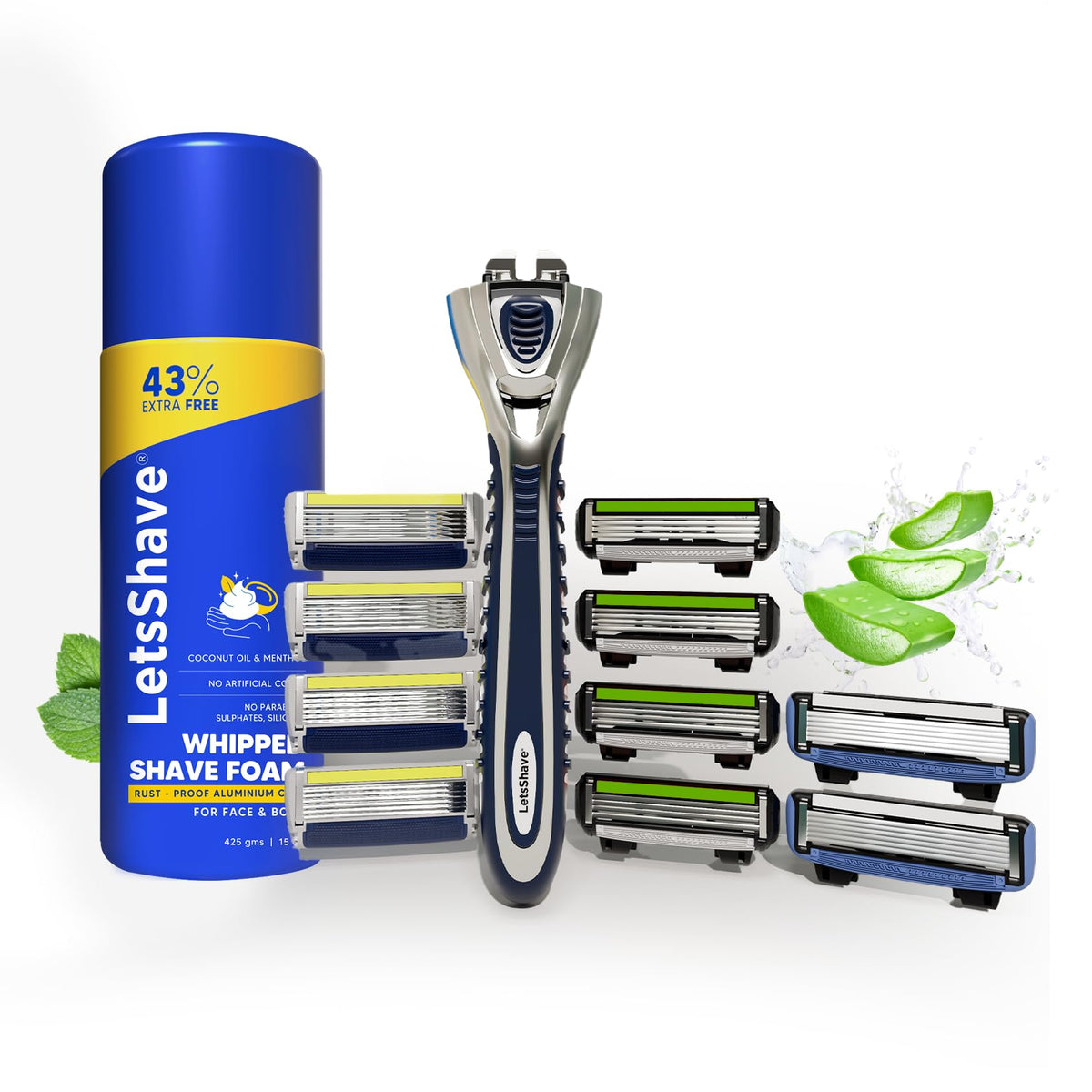 Letsshave Pro All-Year Shave Pack | 365-Day Shaving Kit | (1) Handle + (4) Pro 6 Plus Blades + (4) Pro 4 Blades + (2) Pro 6 Blades + 425g Shave Foam + Travel Ca
