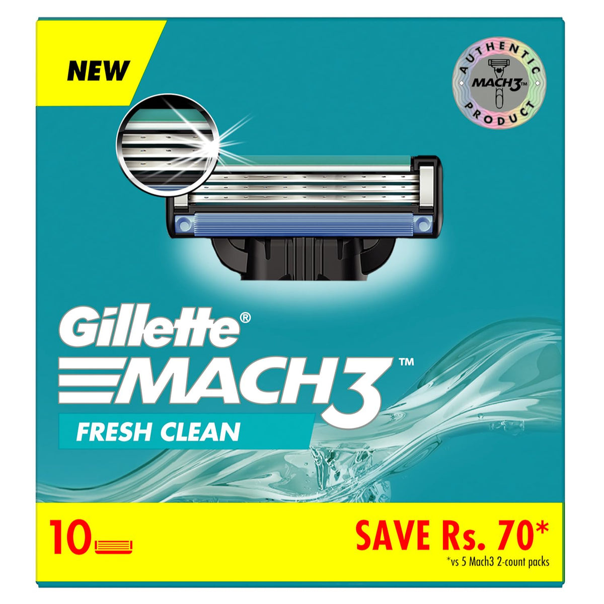 Gillette Mach 3 Shaving Blades- Pack of 10 (Cartridges) & New Blade Razor - 1 Count