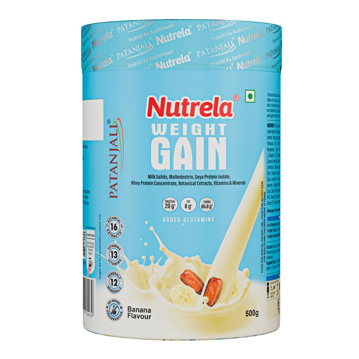 Nutrela Weight Gainer | 500g Banana Flavour | High-Calorie Mass Gainer with Vitamins & Minerals | Ideal for Men Women & Kids Banana 500 g (Pack of 1)
