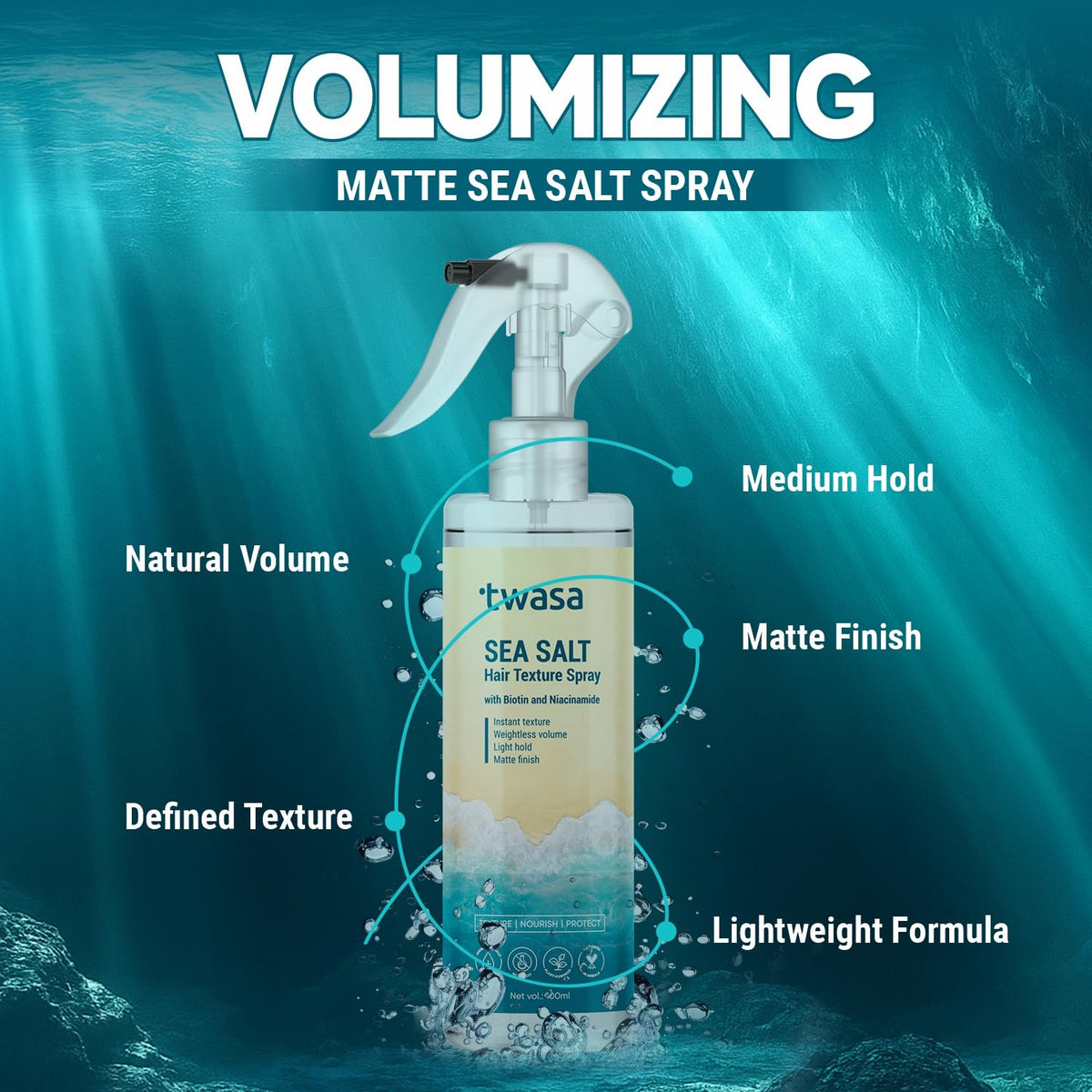Twasa Sea Salt Hair Texture Spray 100ml with Biotin & Niacinamide | Hair Styling Spray For Instant Texture, Light Hold & Matte Finish | Hair Volumizing & Textur