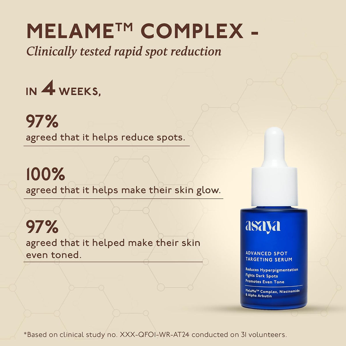 Asaya Advanced Spot Pigmentation Face Serum | Reduces Dark Spots, Melasma, Acne Marks & Hyperpigmentation | MelaMe™ Complex, Niacinamide & Alpha Arbutin | Evens