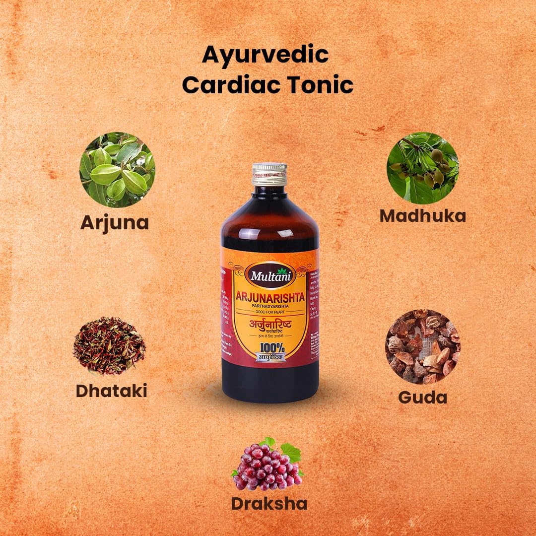 Multani Arjunarishta |Helpful in Maintaining Wellness of Heart | Supports Healthy Cholestrol Levels | Ayurvedic Cardiac Tonic 450 ML 450 ml (Pack of 1)