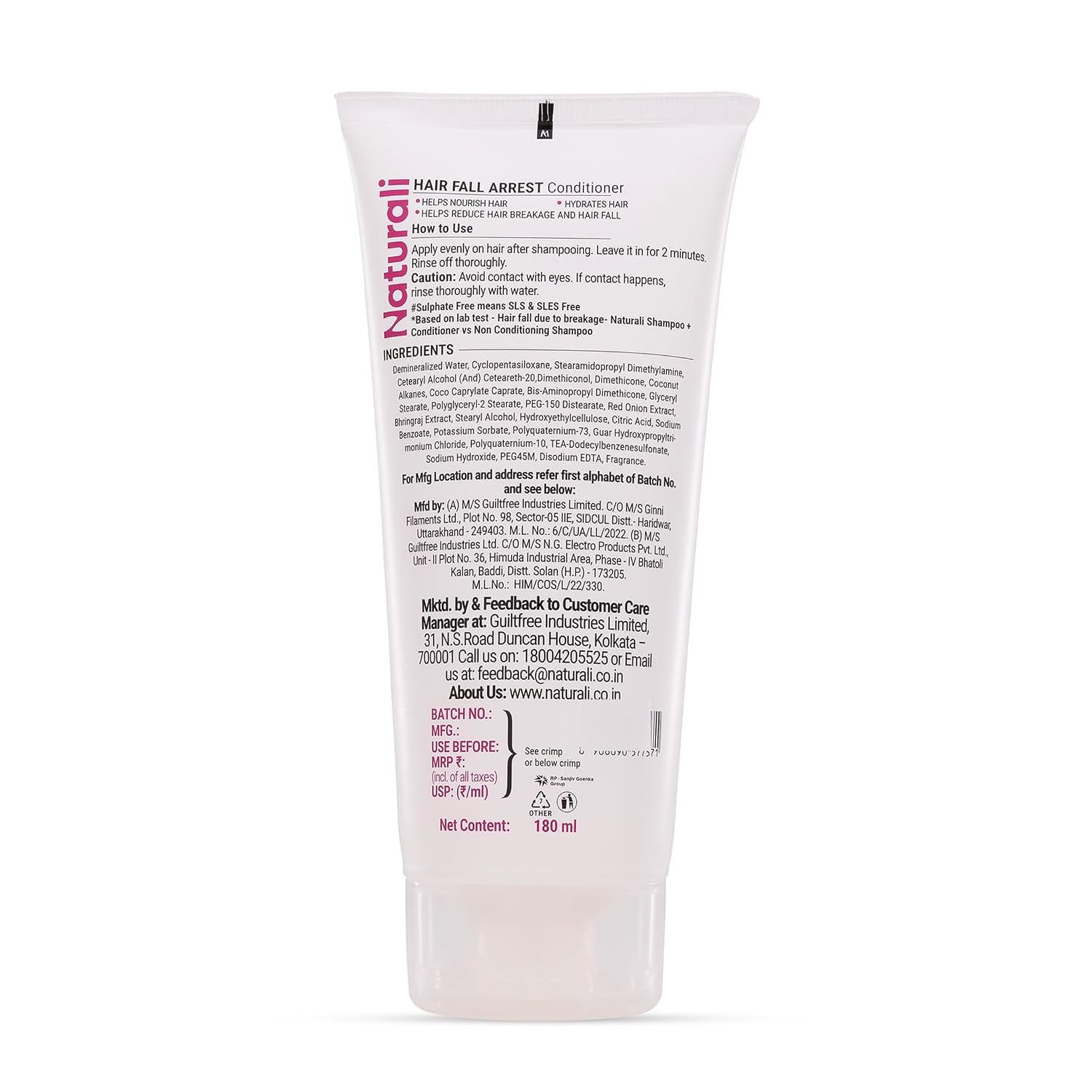Naturali Hairfall Arrest Conditioner with Red Onion & Bhringraj | Sulphate & Paraben-Free Conditioner For Women & Men | Tames Dry, Frizzy Hair | Nourishes, Detangles & Strengthens Hair |180 ml
