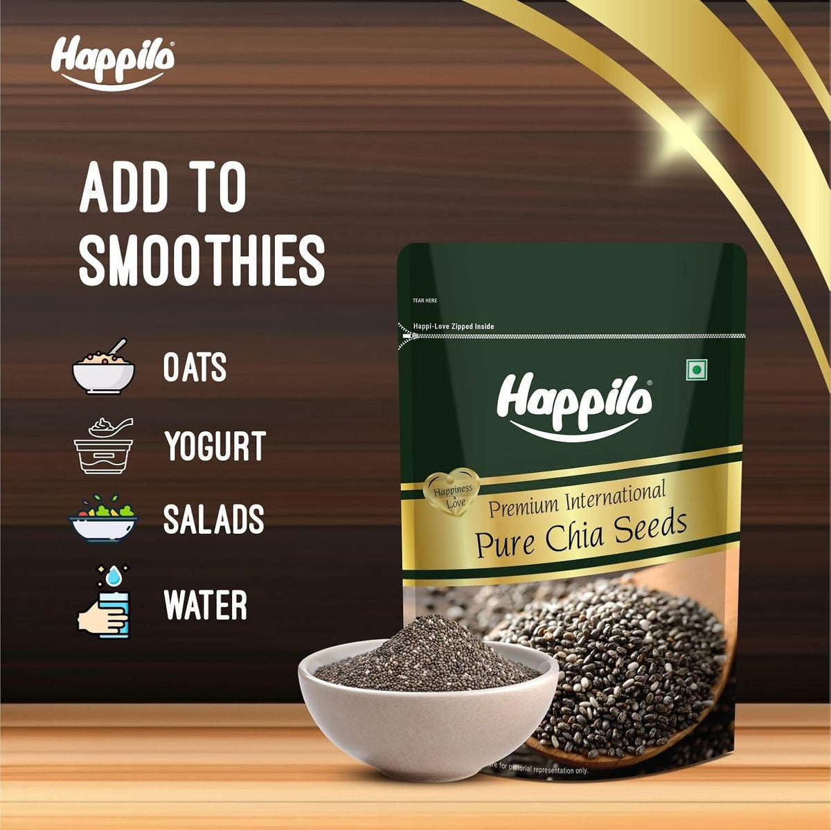 Happilo Premium Raw Chia Seeds 200g (Pack of 1) | Seed for Eating | Healthy Snacks | Good for Weight Management | Nutrient-Rich Superfood, High in Omega-3 Fatty