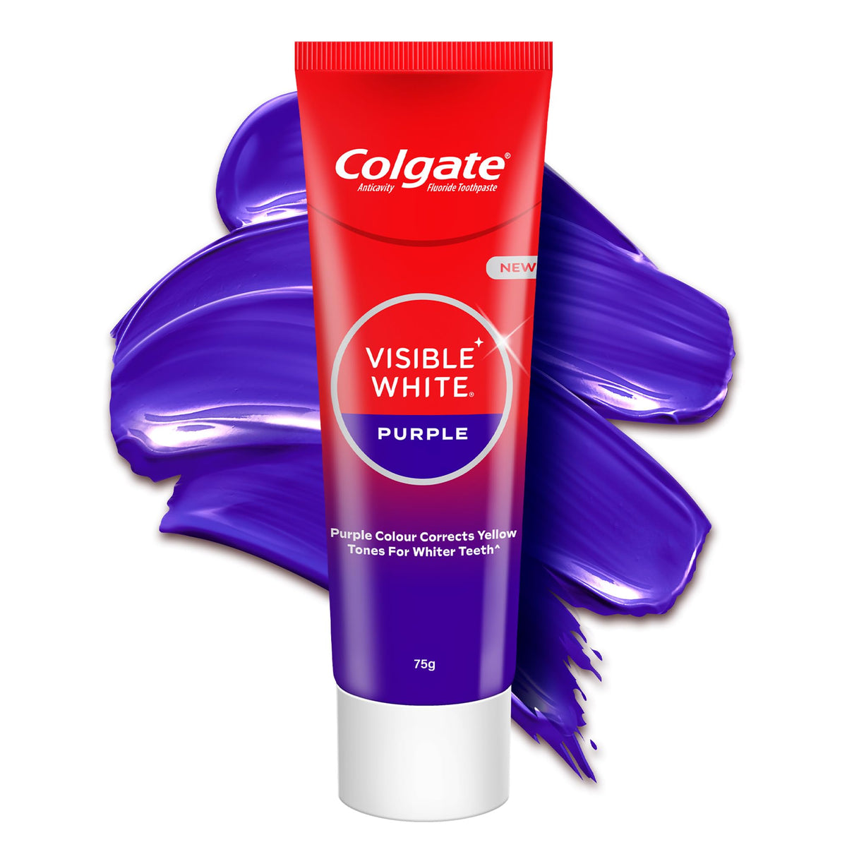 Colgate Visible White Purple Toothpaste for Teeth Whitening, Colgate Toothpaste with Fluoride, Tooth Paste Helps Remove Surface Stains, Whitens Yellow Teeth, En