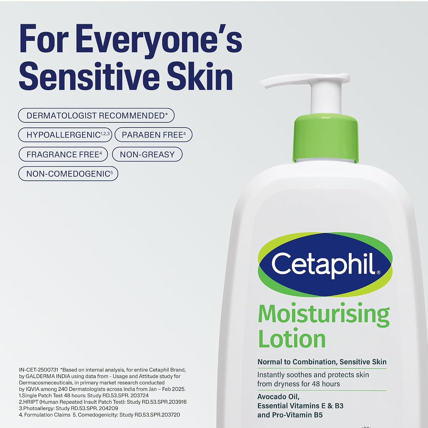Cetaphil Moisturising Lotion 473 ml for Dry to Normal & Sensitive Skin | 48H Hydration with Niacinamide, Panthenol & Glycerin | Fragrance-Free, Non-Greasy, Dermatologist Recommended, For Face and Body