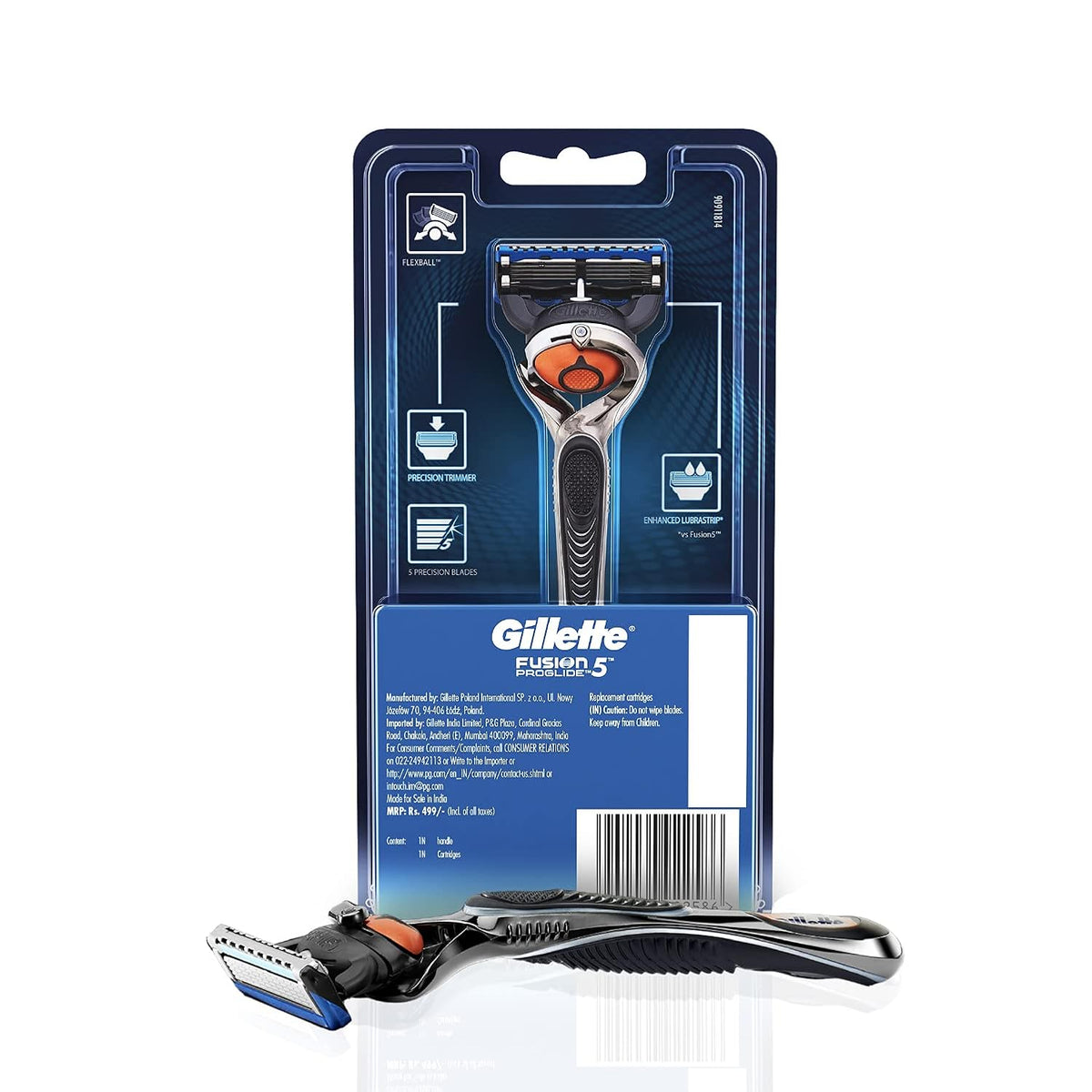 Gillette Proglide Men's Grooming Razor with Flexball Technology - Adapts to Facial Contours (1 pc) & Mach Turbo 3 Shaving Blades- Pack of 10 (Cartridges)