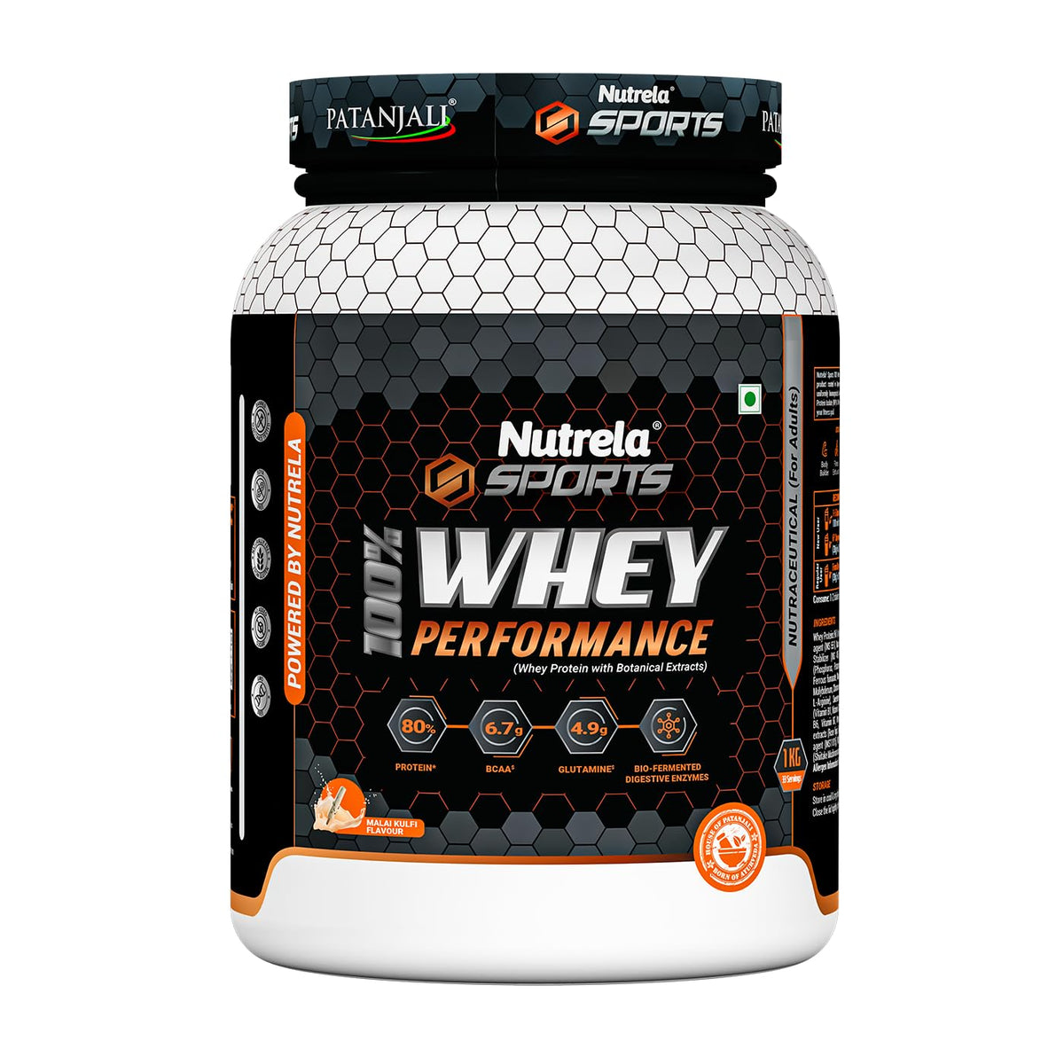 NUTRELA Sports Patanjali Whey Protein 1kg | Concentrate + Isolate | 24g Protein Per Scoop | 6.7g BCAA, 4.9g Glutamine with Digestive Enzymes for quick absorptio