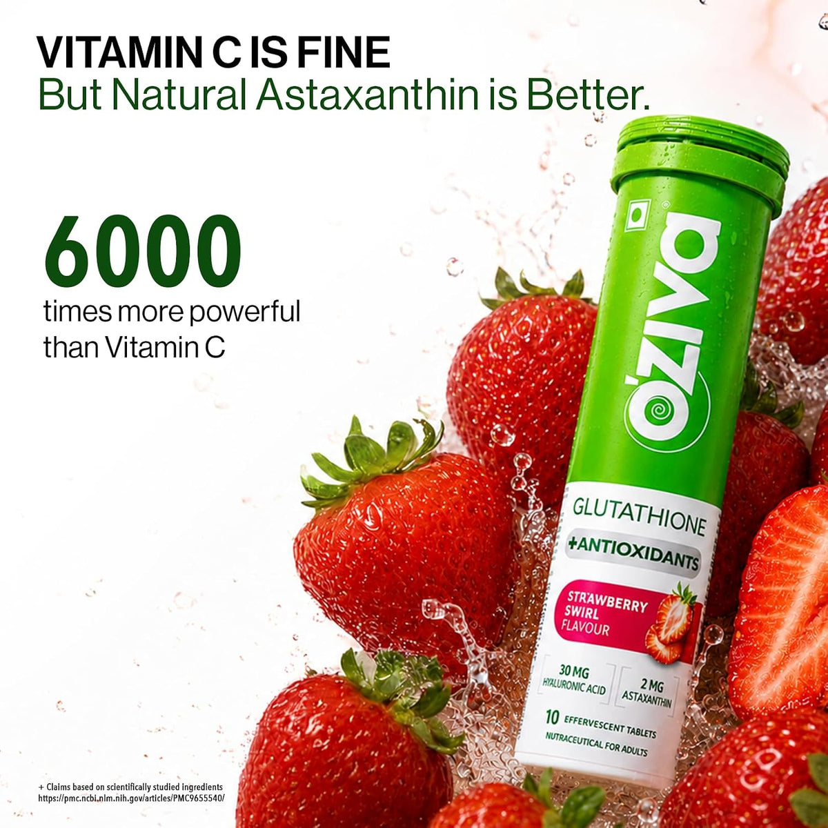OZiva Bioactive Glutathione Tablets, Skin Glow, Strawberry Swirl, 10 Tabs Pack 1 Strawberry