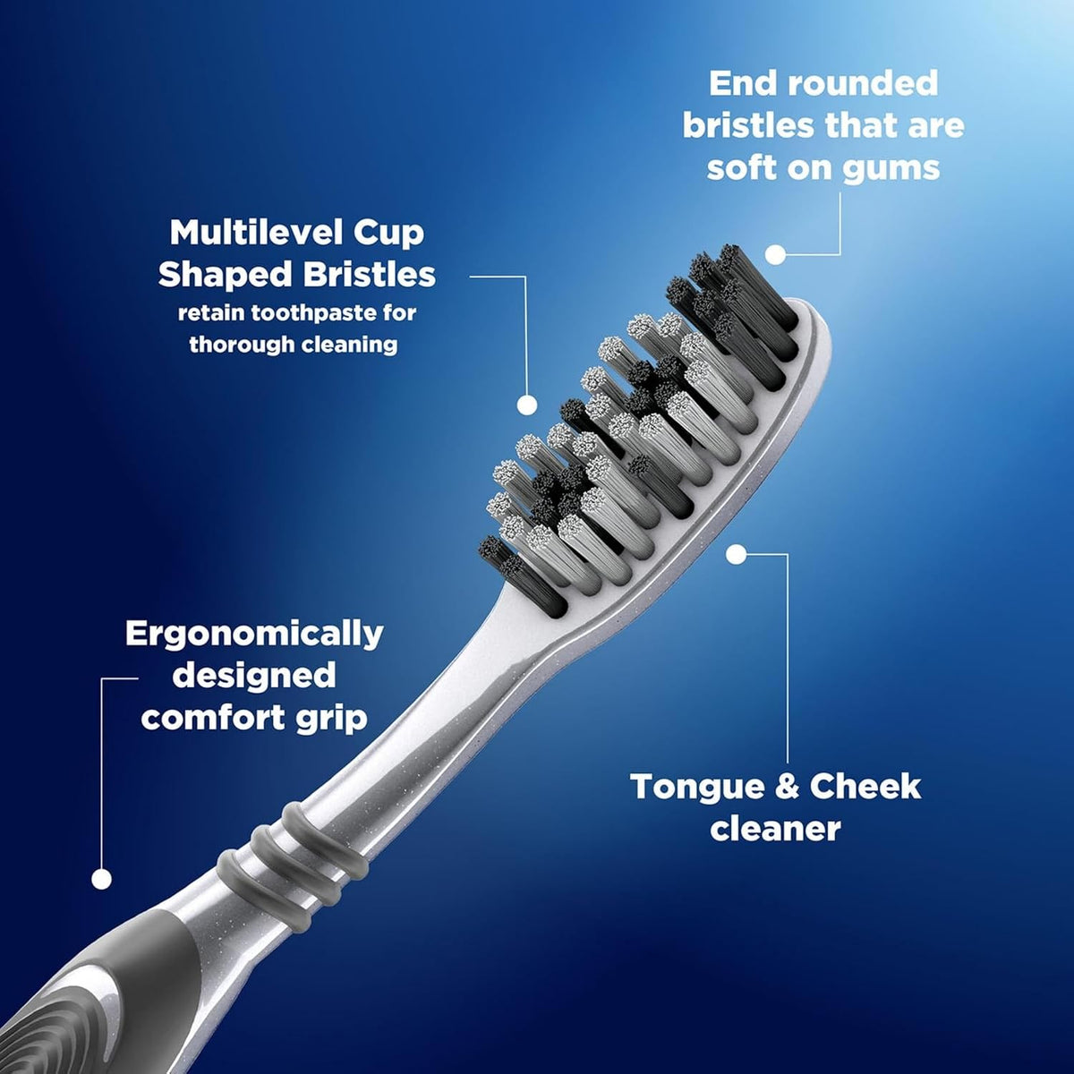 Oral-B Cavity Defense Soft Toothbrush For Adults, Charcoal Extract Soft Bristles, Removes Bacteria For Cavity Protection, Multicolour Toothbrush Set, Oral B Den