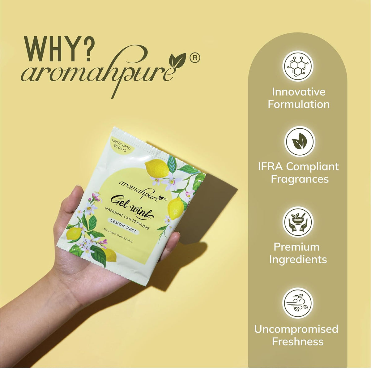 Aromahpure Gel Wink Hanging Car Perfume | Long-Lasting Gel Based Car Air Freshener | Car Accessories | Last Up to 30 Days (Sandal-Lemon-Berry)