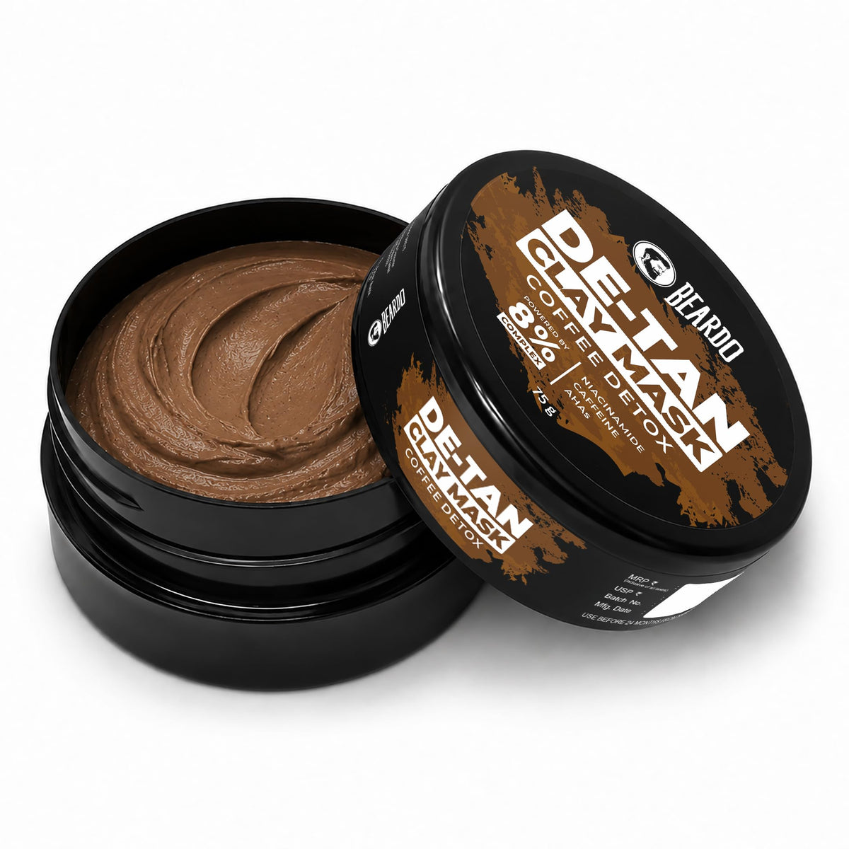 Beardo De-Tan Clay Mask for Men, 75g | Tan Removal & Skin Brightening Face Pack | Deep Cleansing with Niacinamide,Lactic Acid, Glycolic & Kaolin | For All Skin