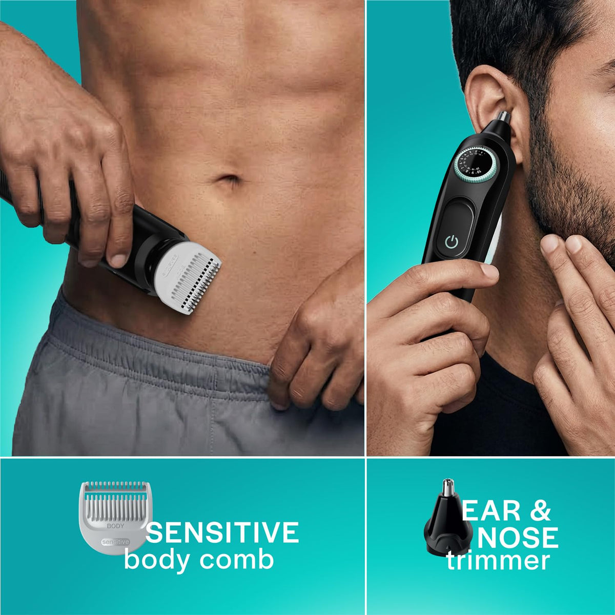 Gillette Series 3 All-in-One Beard & Body Trimmer for Man (by Braun) | 40 length settings for Face, Body, Head & Private Parts | Ultra Sharp Blades for Precise