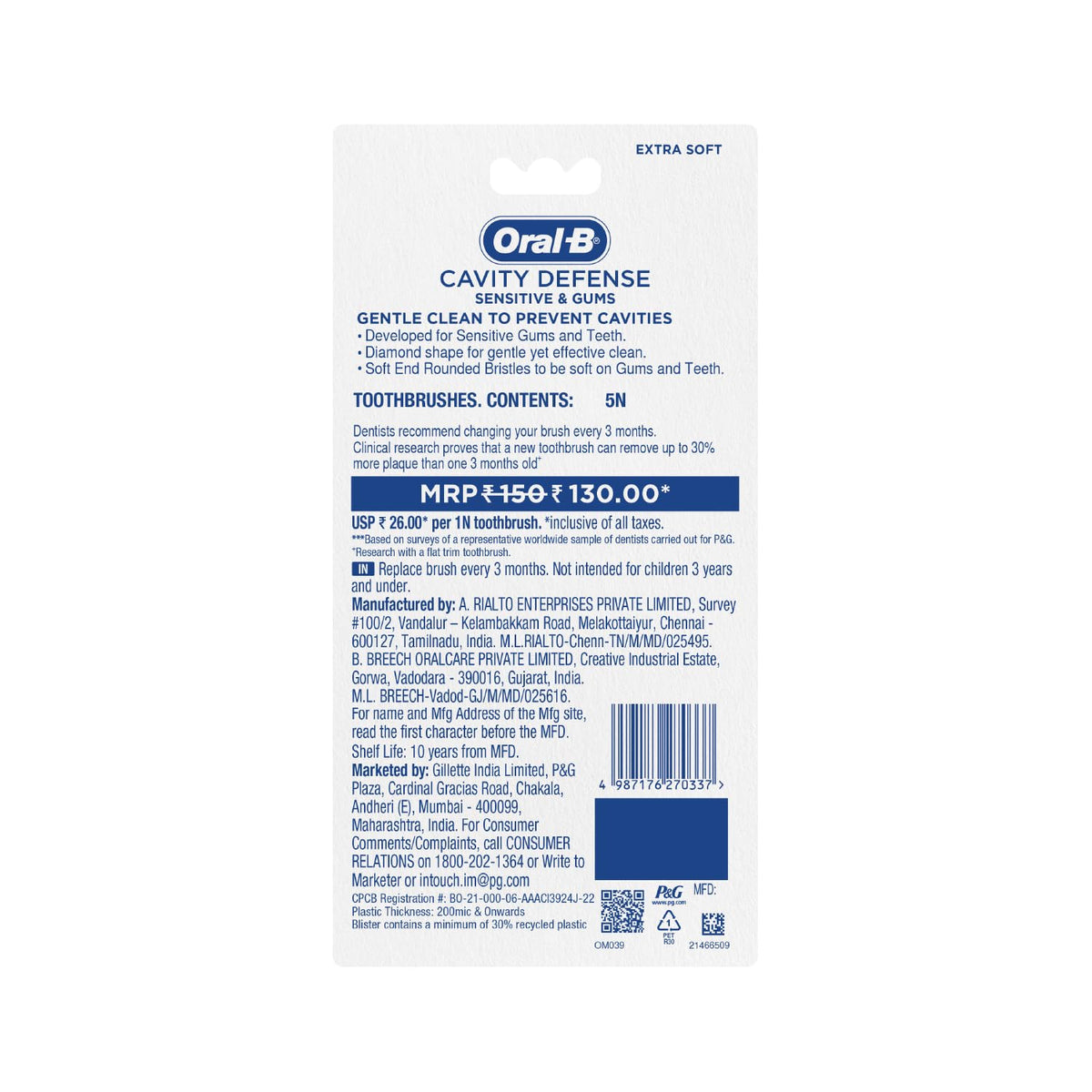 Oral-B Everyday Care Ultra Soft Toothbrush For Adults, Ultra Soft Bristles For Senstive Teeth, Tooth Brush Set, Oral B Dentist Recommended Brand (Super Saver Fa