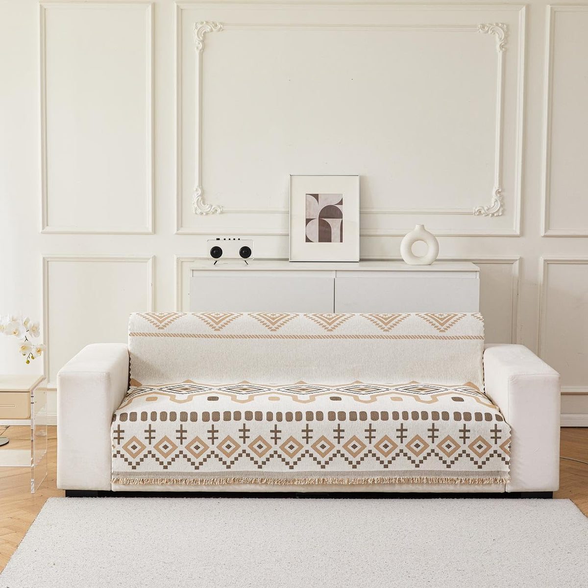 HOMETHREADS Chenille Bohemian Boho Style Sofa Cover | Thick & Soft Luxury Slipcover | Protective, Washable & Stylish Couch Cover for Living Room Décor. (Bohemia