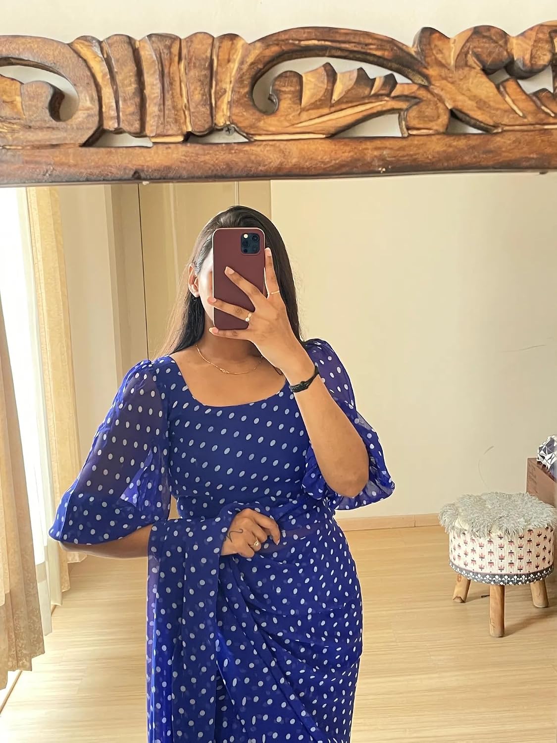 Sidhidata Women's Georgette Printed Ready To Wear one Minute Saree With Unstitched Blouse Piece Blue