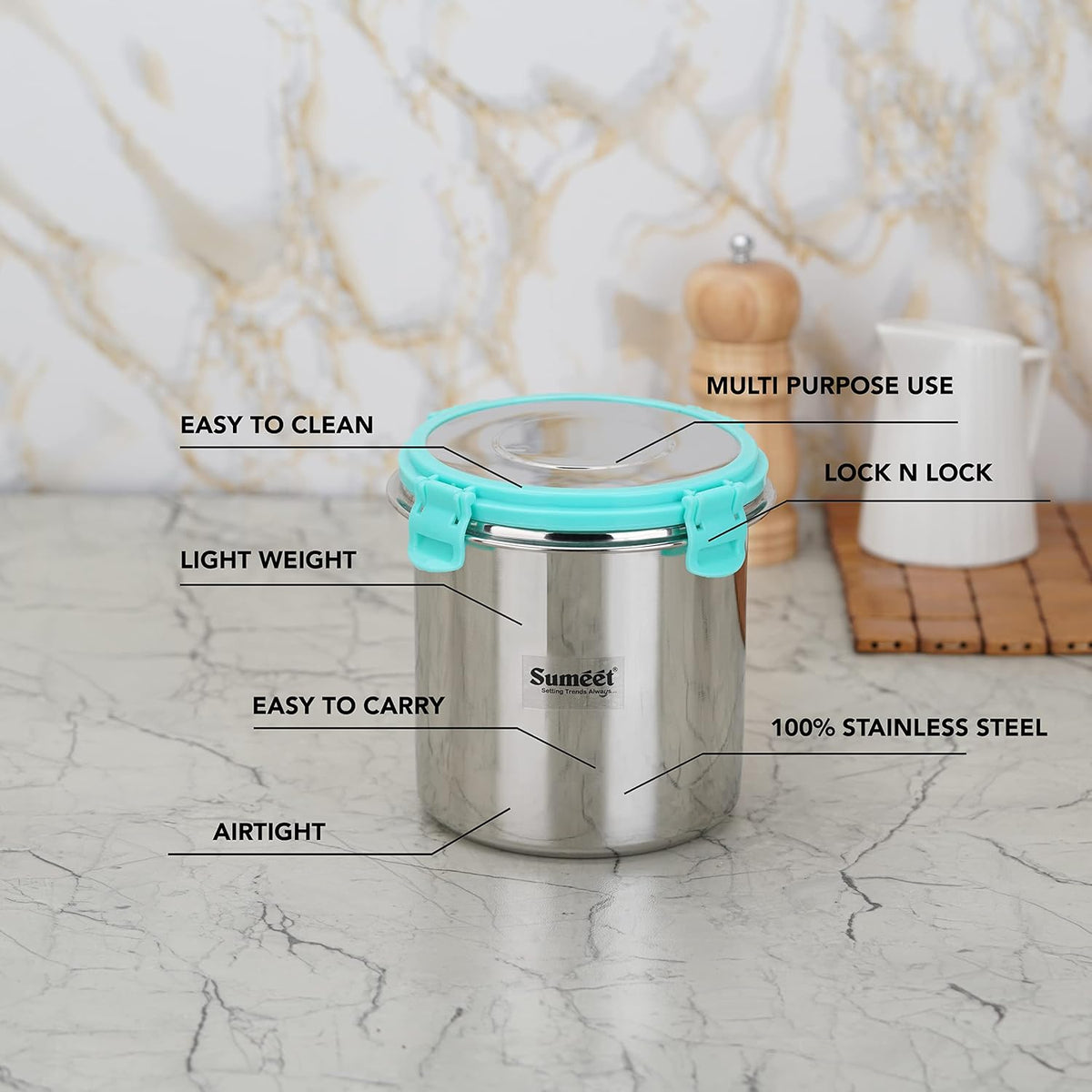 Sumeet Airtight & Leak Proof Steelexo Stainless Steel Storage Container with Lid Pack of 2Pc (1100ML &1300ML) - Silver 2 PC 1100 ML & 1300 ML