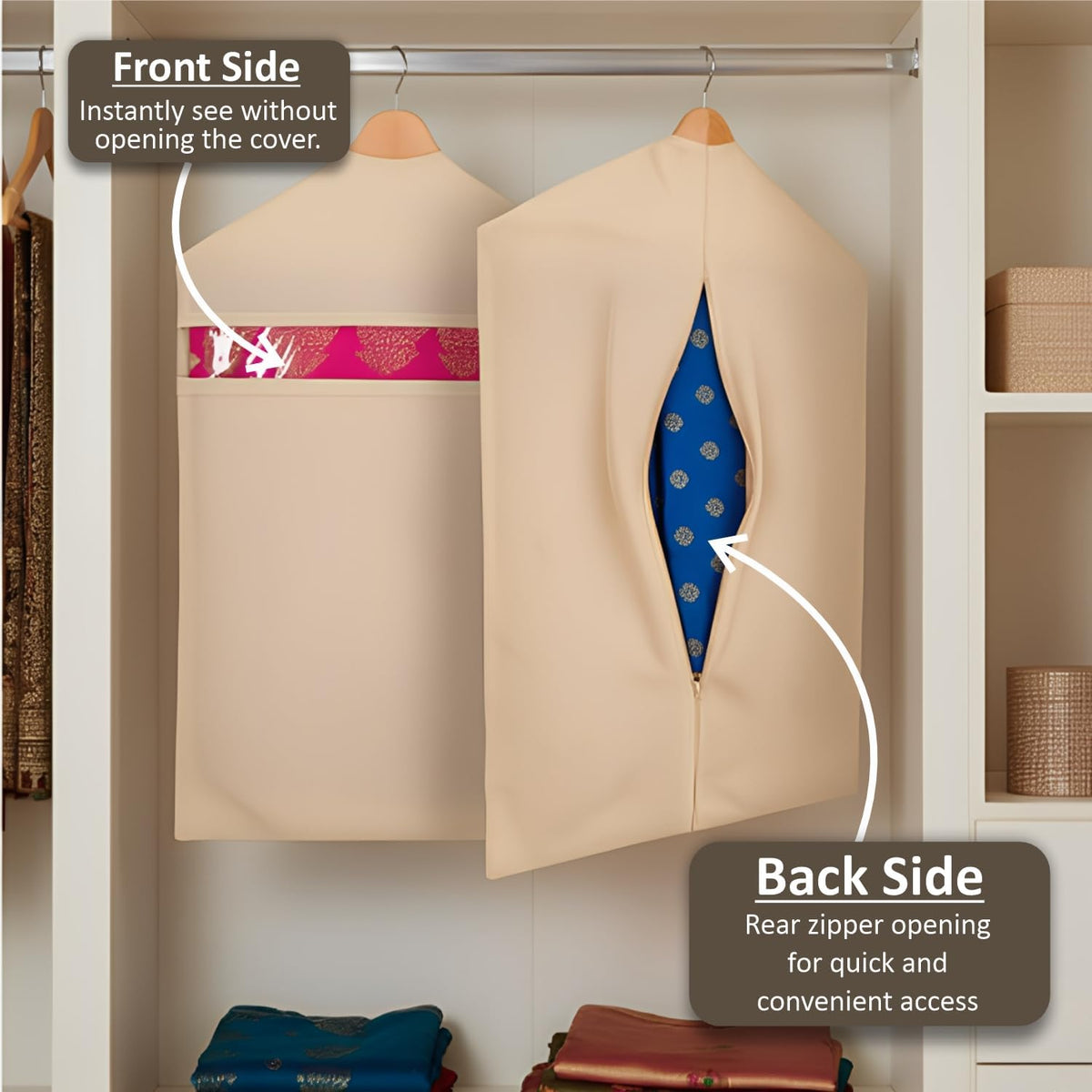 Hanging Cotton Saree Covers with Zip (Set of 12) of 30x 18 (Inches) For saree storage bags | Haniging Cotton Saree Cover/Bags for Saree/clothes (HANGERS ARE NOT