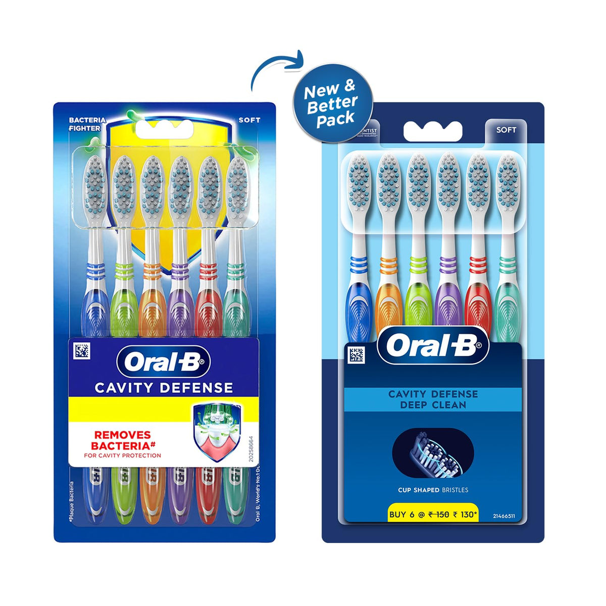 Oral-B Cavity Defense Soft Manual Toothbrush For Adults, Soft Bristles, Removes Bacteria for Cavity Protection, Multicolour, Oral B Dentist Recommended Brand (S