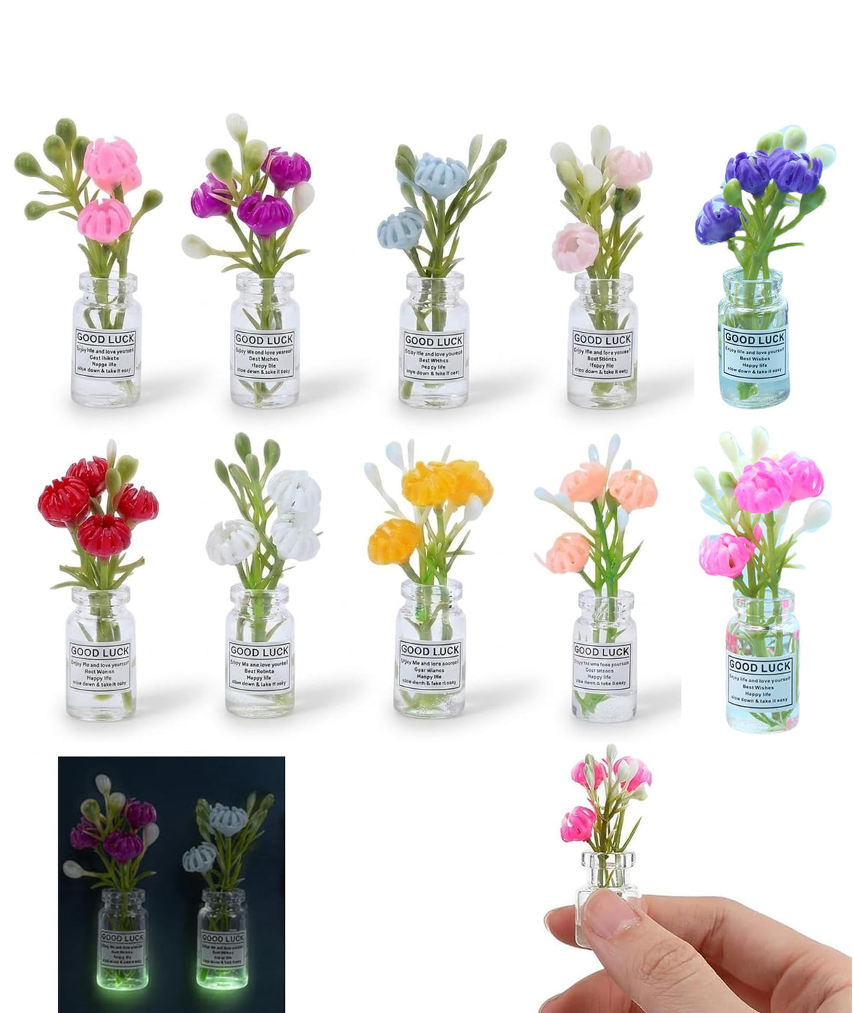 10PCS Miniature Things Miniature Dollhouse Plant Flowers, Glow in The Dark
