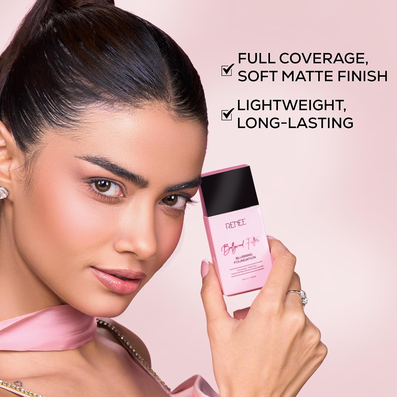 RENEE Bollywood Filter Blurring Liquid Foundation - Biscoff Blur | Full Coverage, Matte Finish | Blurs Pores & Blemishes | Hydrates & Evens Skin Tone | with Niacinamide & Hyaluronic Acid | 30ml
