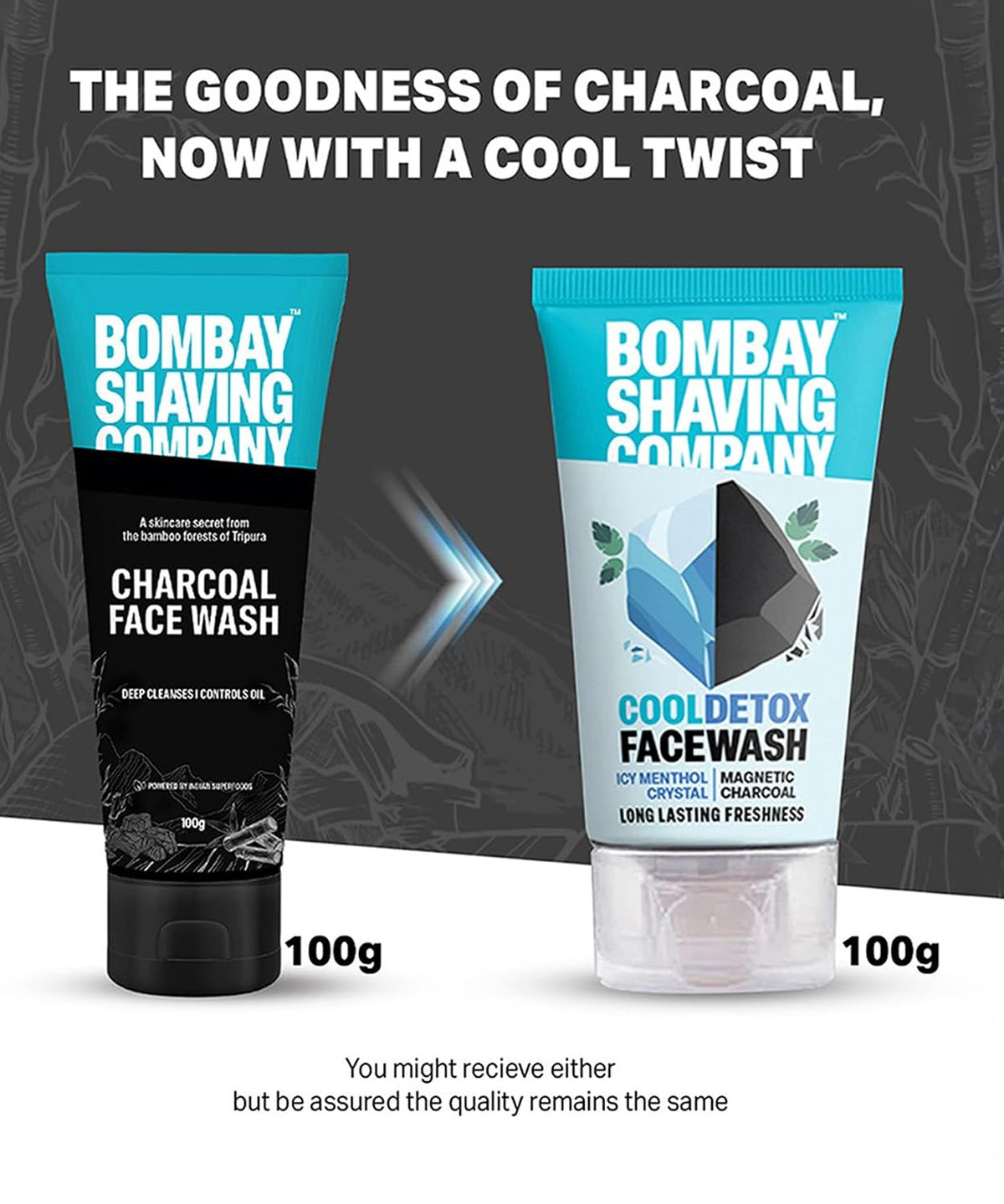 Bombay Shaving Company Cool Detox Face Wash Combo 2 x 100g | Charcoal Deep Clean & Menthol Cooling | Removes Dirt, Oil & Pollution | Long-Lasting Freshness | Va