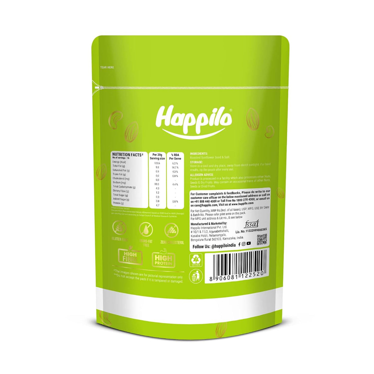 Happilo Premium Roasted and Salted Sunflower Seeds for Eating without Shell 250g, Healthy Protein Snack for Diet Food (Pack of 3) 250g (Pack of 3)