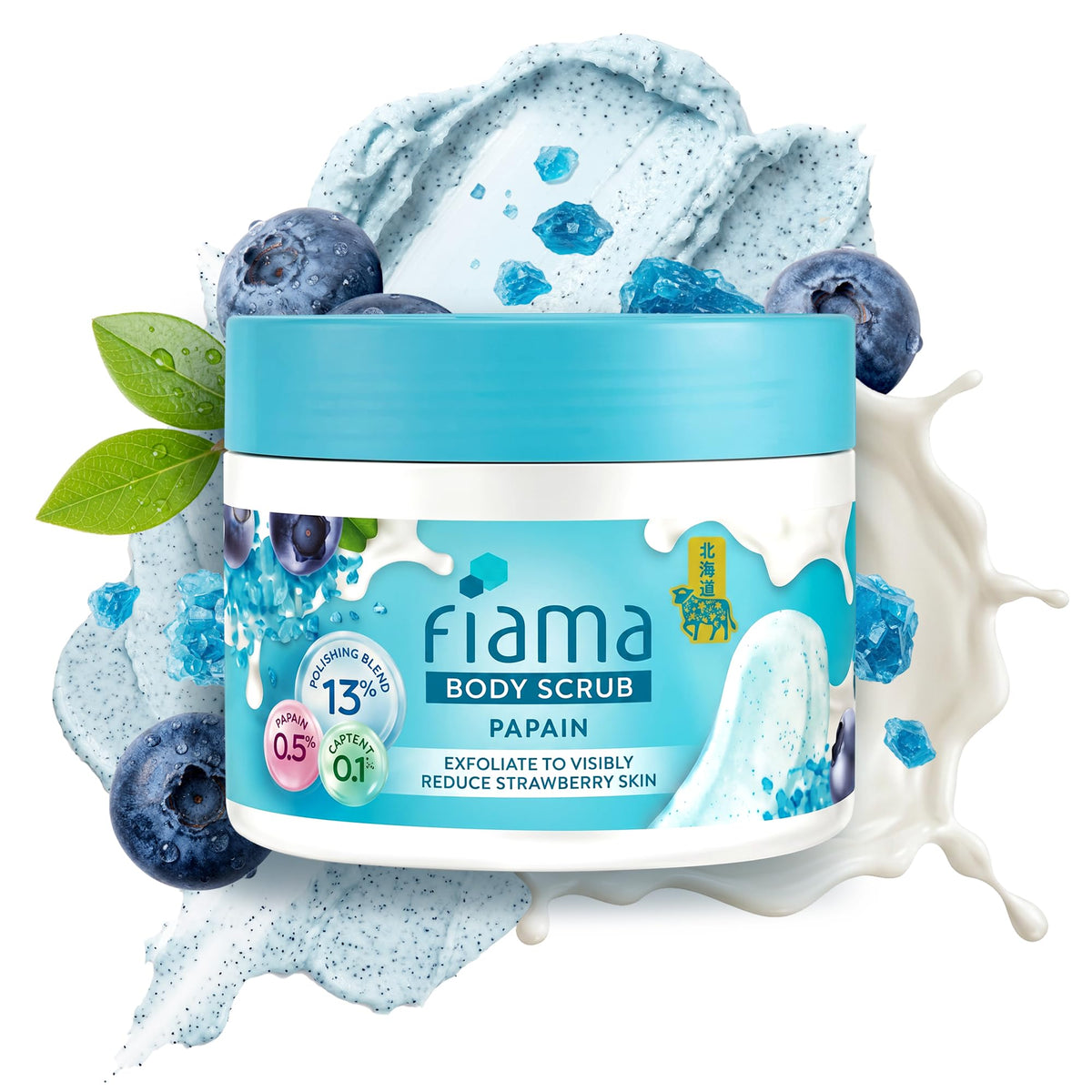 Fiama Strawberry Skin Exfoliating Body Scrub 200g, 0.5% Papain Enzyme + 0.1% Caffeine, Chemical + Physical Exfoliation, 13% Polishing Blend, Reduces Keratosis P