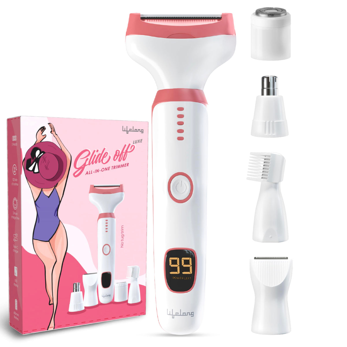 Lifelong Bikini & Full Body Trimmer for Woman | 6in1 Sensitive Painless Intimate Hair Remover Trimmer |Body, Private Parts, Eyebrow, Nose & Facial Hair Removal