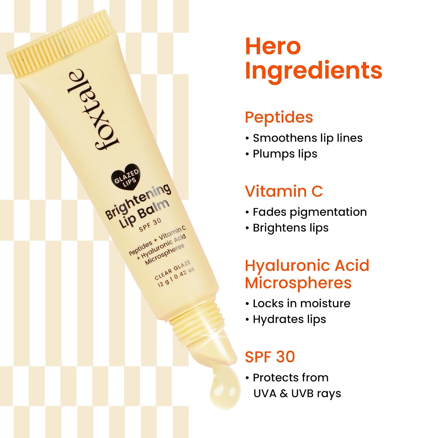 Foxtale SPF 30 Brightening Lip Balm for Dark Lips with Peptides & Vitamin C | Brightens | Hydrates | Tinted Lip Balm - Clear Glaze 12gm