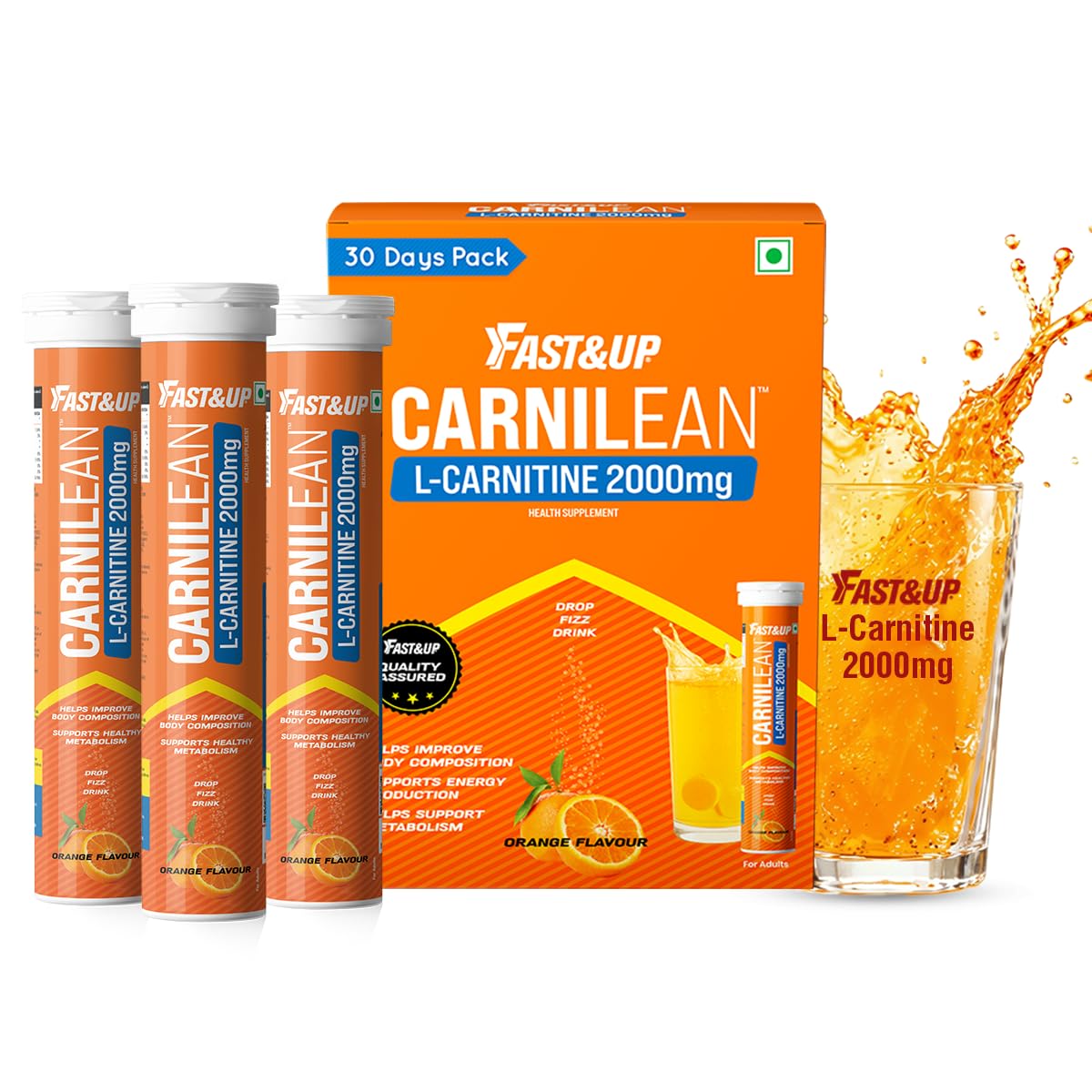 FAST&UP L-Carnitine 2000mg|Supports Weight Loss & Fat Burn|Orange|Pack of 3 Orange 20 count (Pack of 3)
