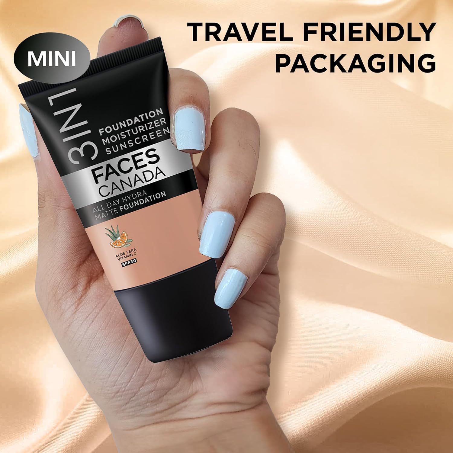 FACES CANADA All Day Hydra Matte Foundation - Mini | 3in1 Foundation + Moisturizer + SPF 30 | 24 HR Aloe Hydration & Vitamin C | 10HR Wear | Medium to High Buildable Coverage | Absolute Ivory (18 ml)