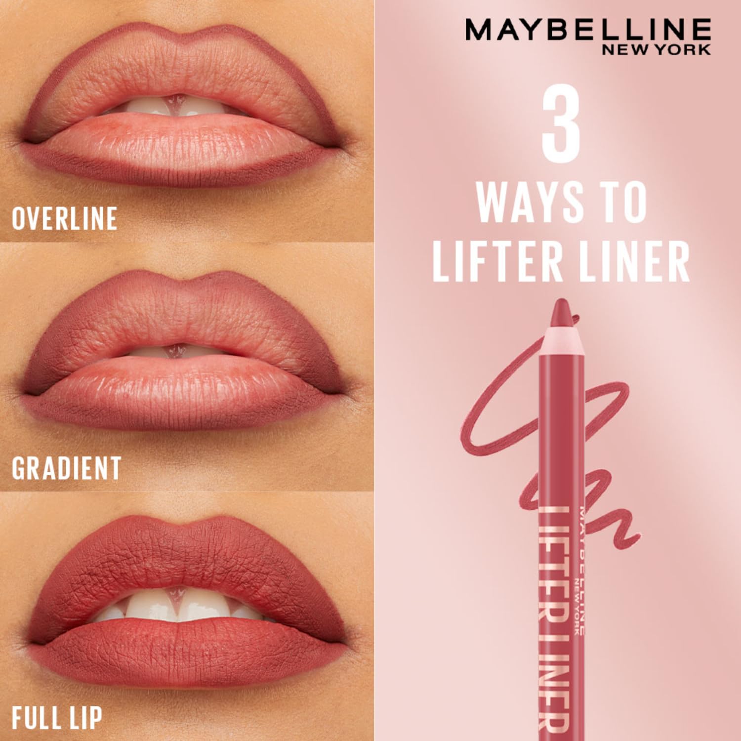 Maybelline Lifter Liner Lip Liner Pencil with Hyaluronic Acid, Cross The | Creamy, Moisturizing Lip liner | Smooth Glide Application for defined lips