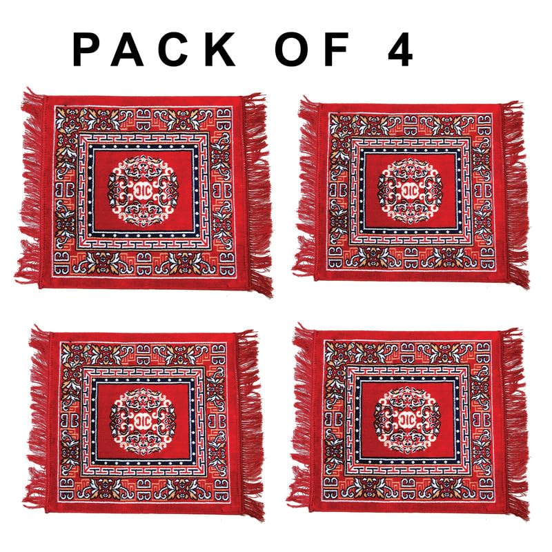 Rug Velvet Pooja Asan for Sitting (4 Combo Pack) Asan for Pooja | aasan for mandir | Pooja Mat | Asan for Puja Meditation Sitting, size-60x60cm