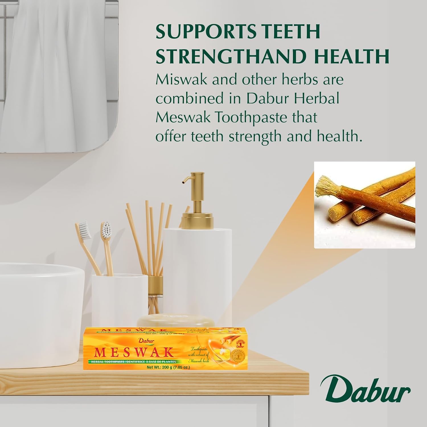 Dabur Meswak Complete Oral Care Toothpaste - 200g | Tooth Decay Prevention, Stain Removal, Cavity Protection, Tartar Control, Gum Protection, Plaque Removal, Anti-Bacterial