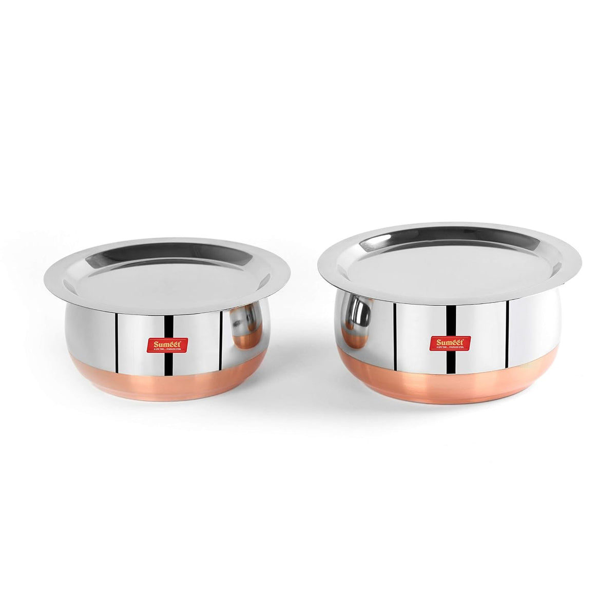 Sumeet Stainless Steel Copper Bottom Belly Shape 2 Pc Tope/Cookware/Pot Set with Lid 1.75 liter , 2.4 liter (Silver) 2PC 1.75Ltr & 2.4Ltr