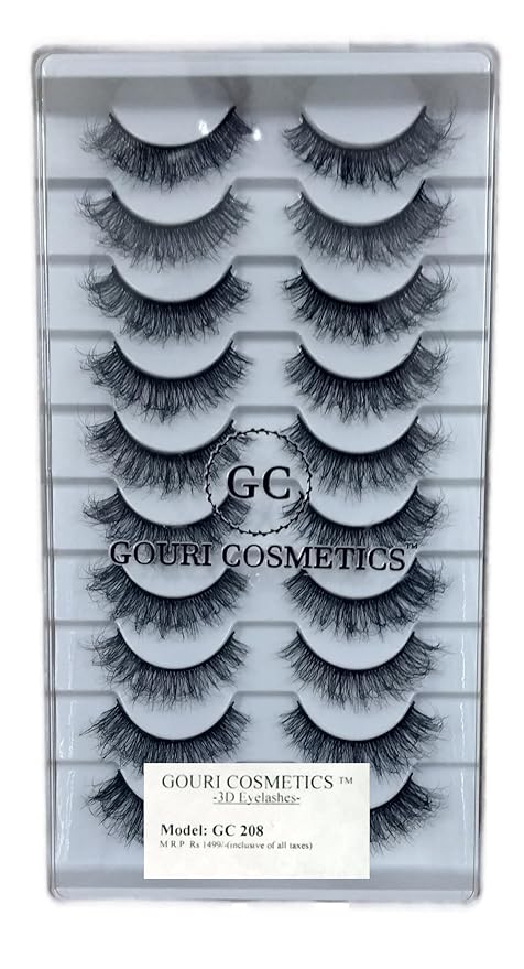 GOURI COSMETICS™ 3D FALSE EYELASHES - False Eyelashes for Women - (10 Pair Pack) TM10 204