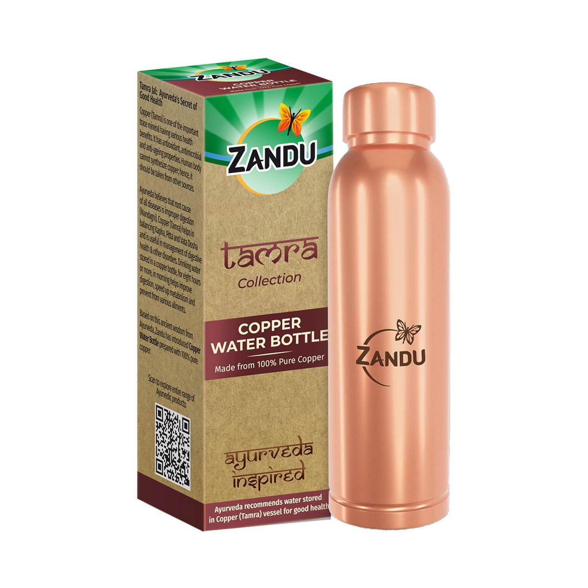 Zandu Copper Bottle (950ml): 100% Pure BPA-Free Water Bottle | Copper-Infused Water | Leak Proof | Office Use | Boosts Immunity | Supports Digestive & Liver Hea
