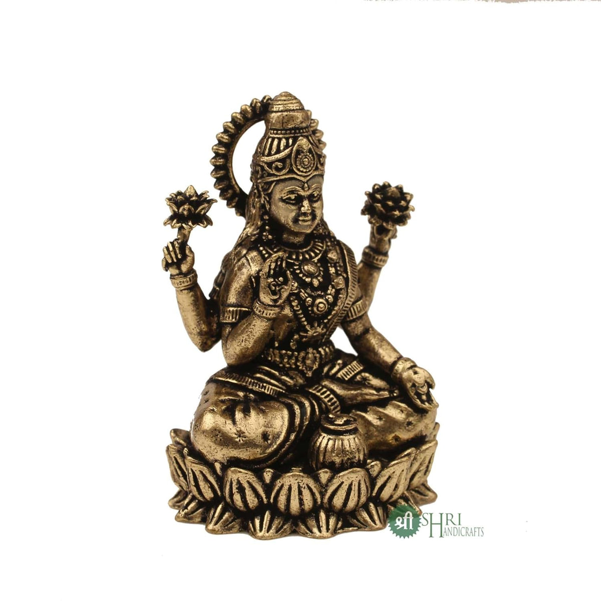 INDICAST Brass 2" Goddess Maa Laxmi Idol Murti Statue for Home and Office (5x3x2 cms, 40gm) Brass (40gm_2")