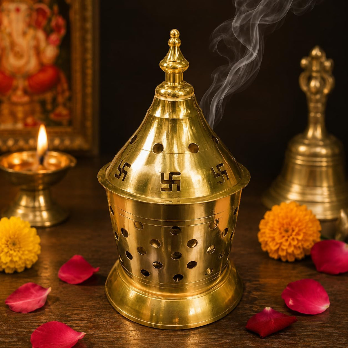 Brass Akhand Diya with Jyoti Diya Cover Divi Oil Lamp for Temple Spiritual Oil Wick Lamp Large