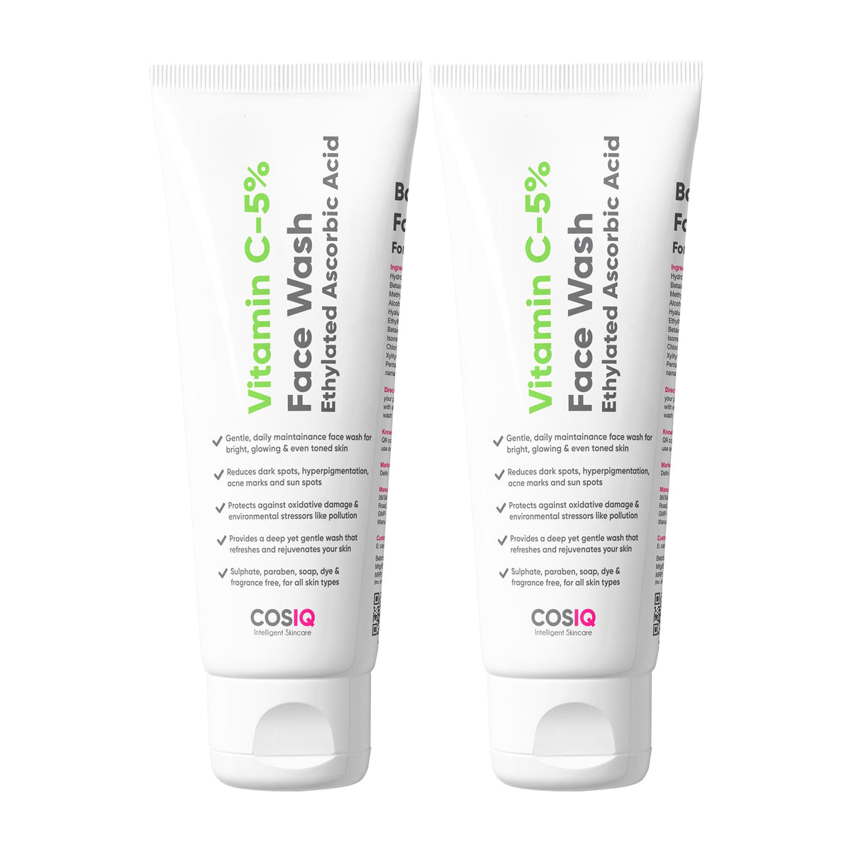 Cos-IQ 5% Vitamin C Face Wash for Men & Women, 100ml Pack of 2 Unscented 100 ml (Pack of 2)